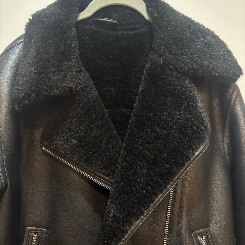 Mango Black Vegan Leather Shearling Jacket - Picture 2 of 5